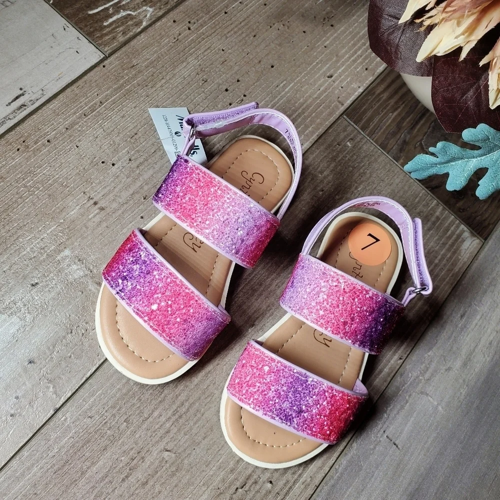 NWT Cynthia Rowley Toddler Girl Pink Purple Sparkly Little Girl Sandals Size 7